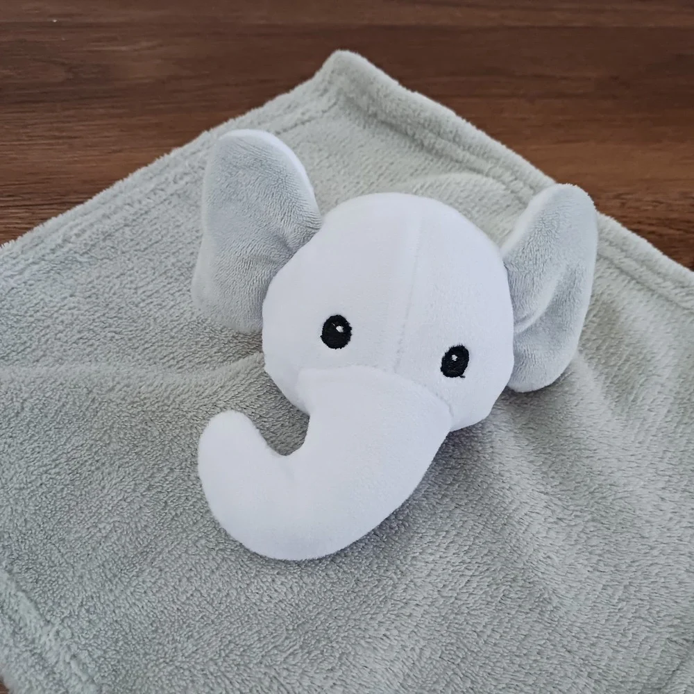 True Baby Plush Elephant White Gray Security Blanket Lovey 12 x 12 Style AT754